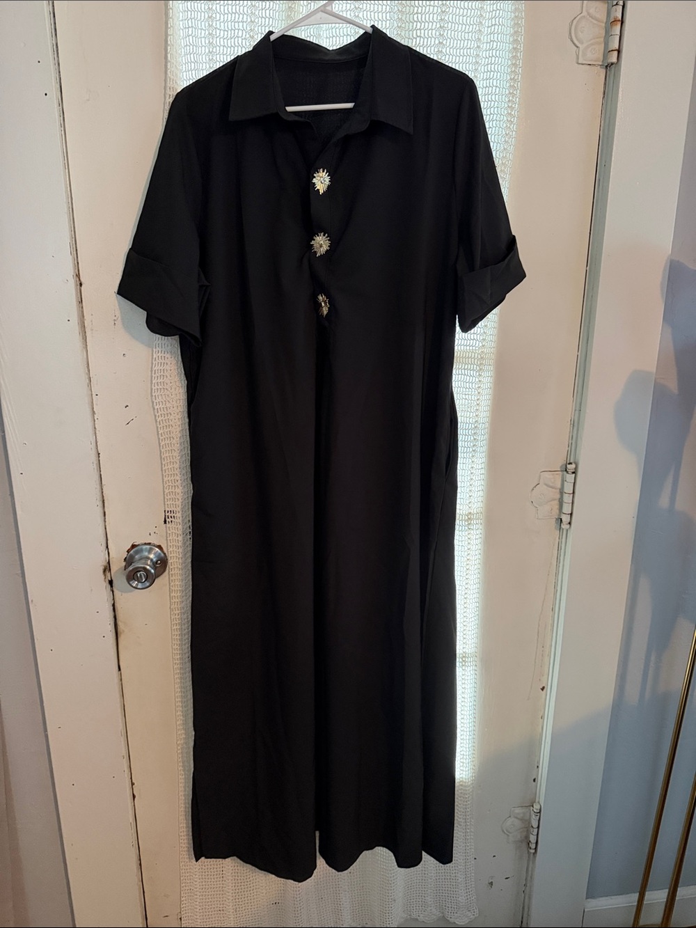 Black Midi Shirt Dress with Statement Buttons - 2xl